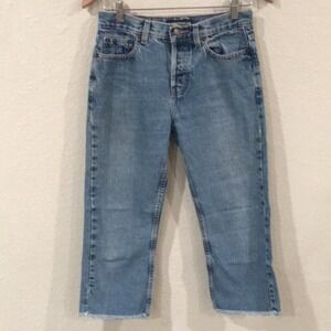 London Jean Womens Sz 2 Frayed Hem Cropped Capri Denim Jeans Cotton